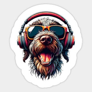 Slovakian Wirehaired Pointer Smiling DJ with Headphones and Sunglasses Sticker